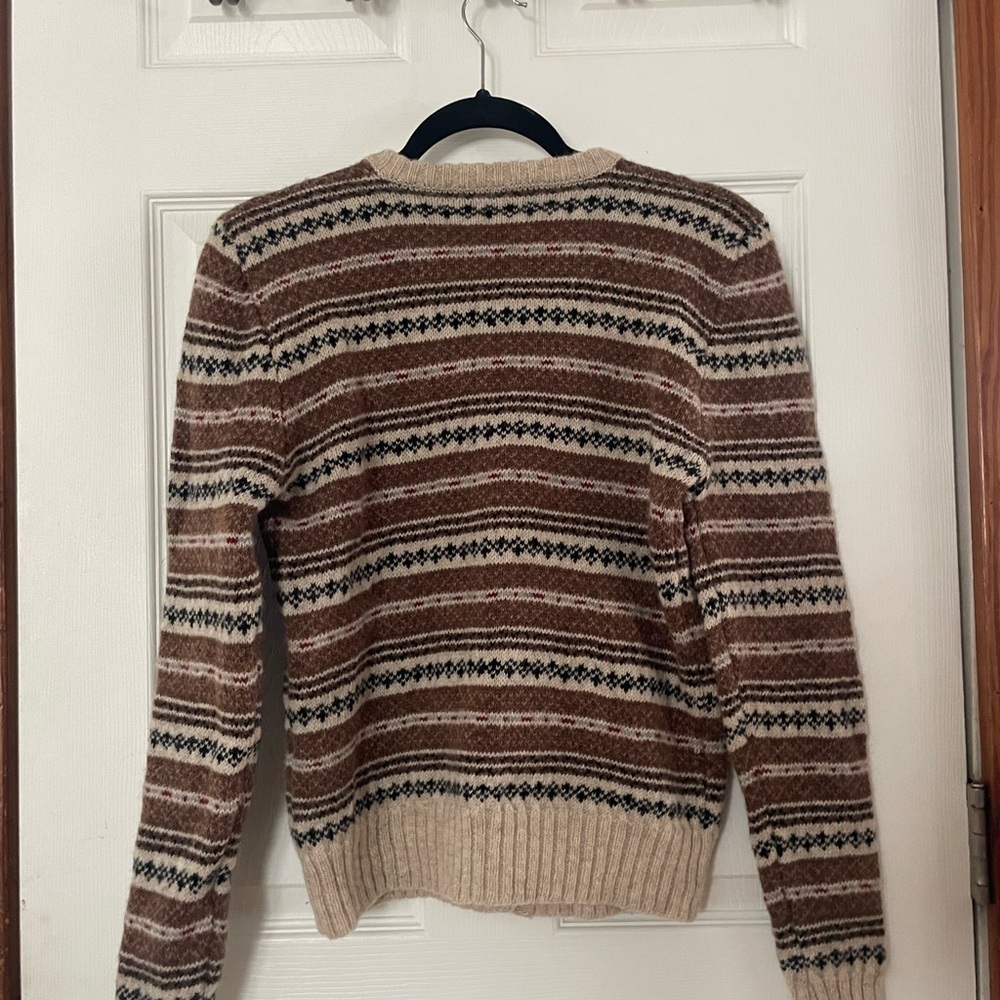 Aston Vintage Handmade Wool Sweater Striped Beige and Brown Women's Sweater - Picture 5 of 8